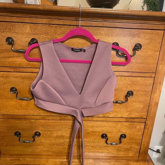 Boohoo Mauve Wrap Crop Top - Picture 2 of 3